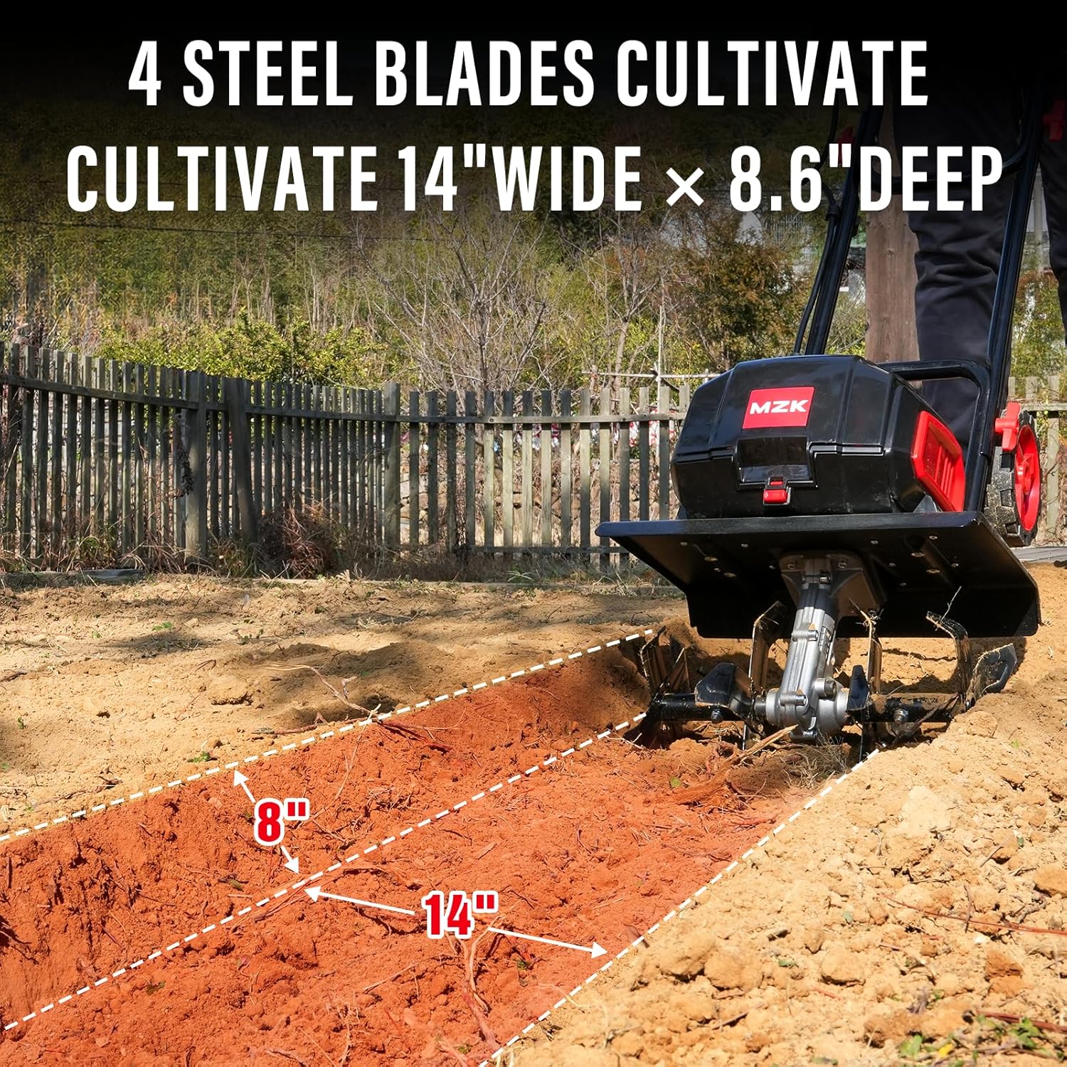 MZK 40V 12-inch Cordless Garden Tiller Battery Powered Garden Cultivator 2 x 4.0Ah Battery