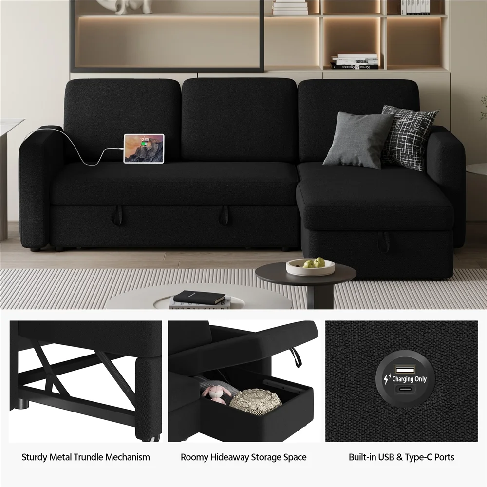 Alden Design Reversible Sectional Sofa with USB & Type-C Ports for Livingroom, Light Gray - Image 27