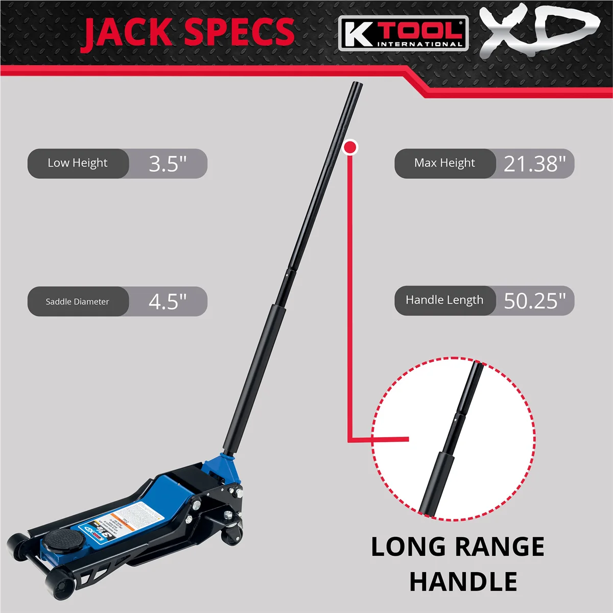 K-Tool INT022 3.5 Ton Low Profile Service Jack; Dual Pump Piston - Image 4