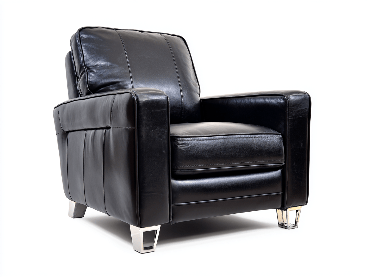 Sillón reclinable de cuero negro 95×90×100 cm – con cojín de respaldo – patas cromadas – estilo moderno