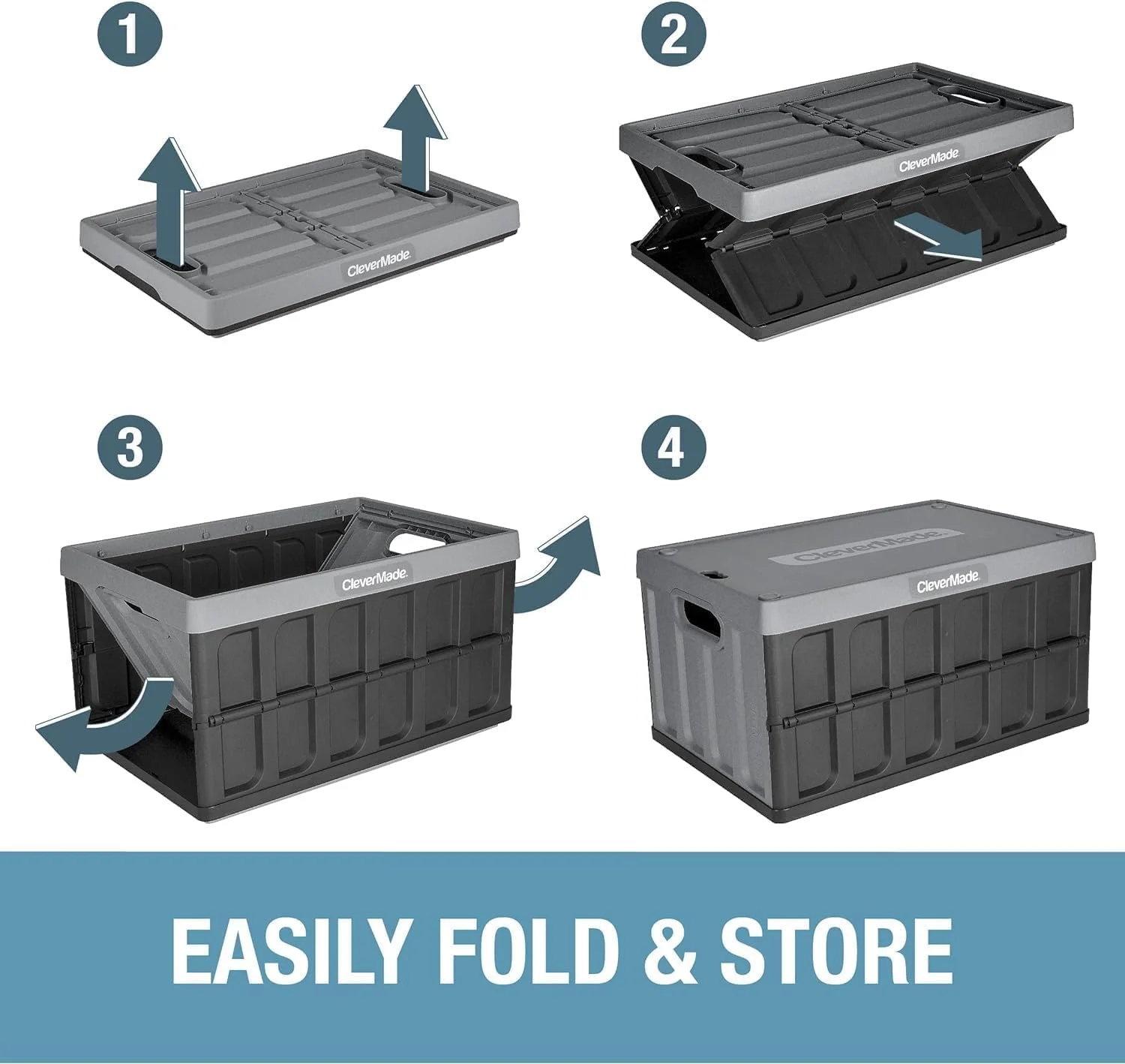 CleverMade 3 Pack Stackable Collapsible Storage Bin with Lids - 16 Gal Ocean - Image 16