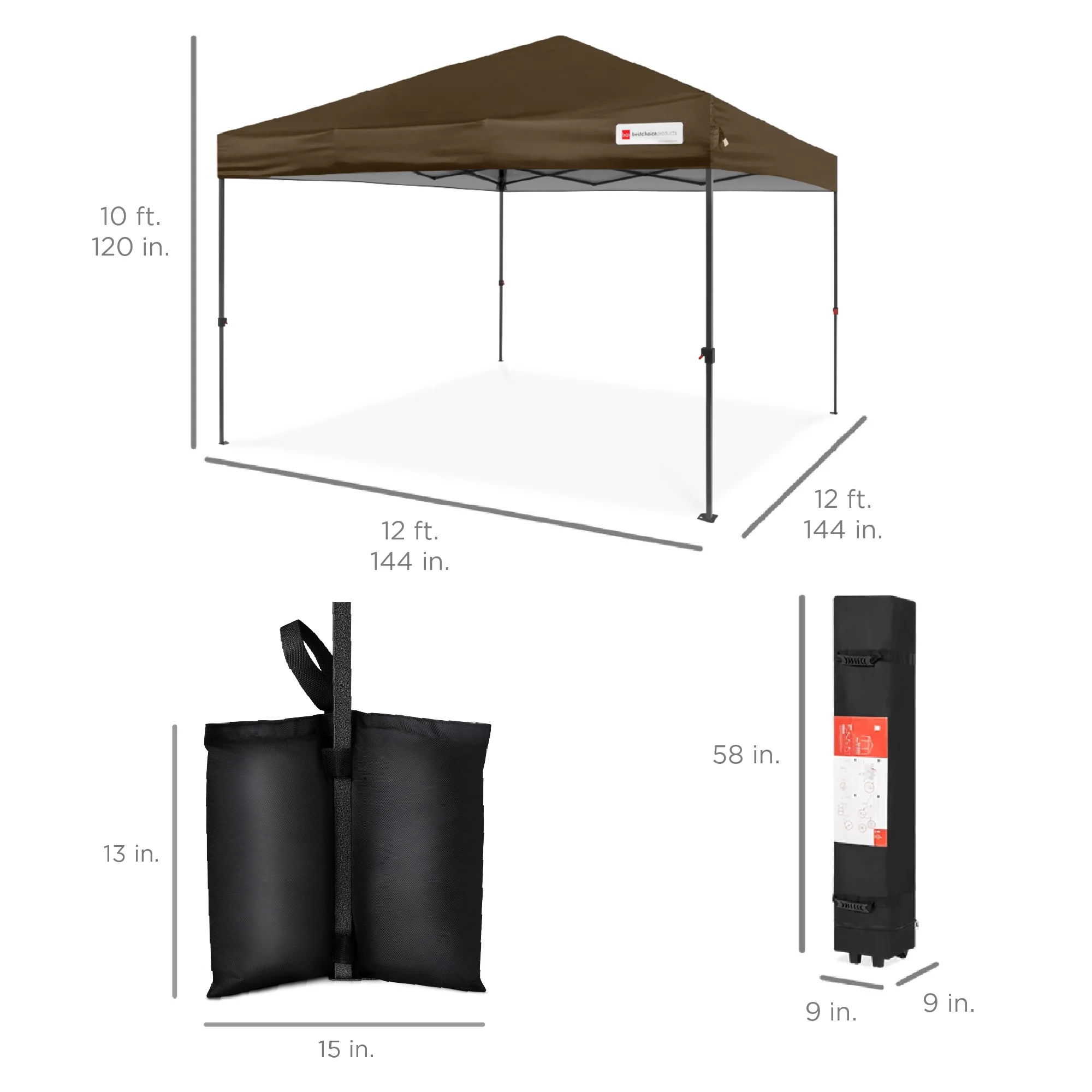 Best Choice Products 12x12ft Easy Setup Pop Up Canopy w/ 1-Button Setup, Wheeled Case, 4 Weight Bags - Navy Blue - Image 149
