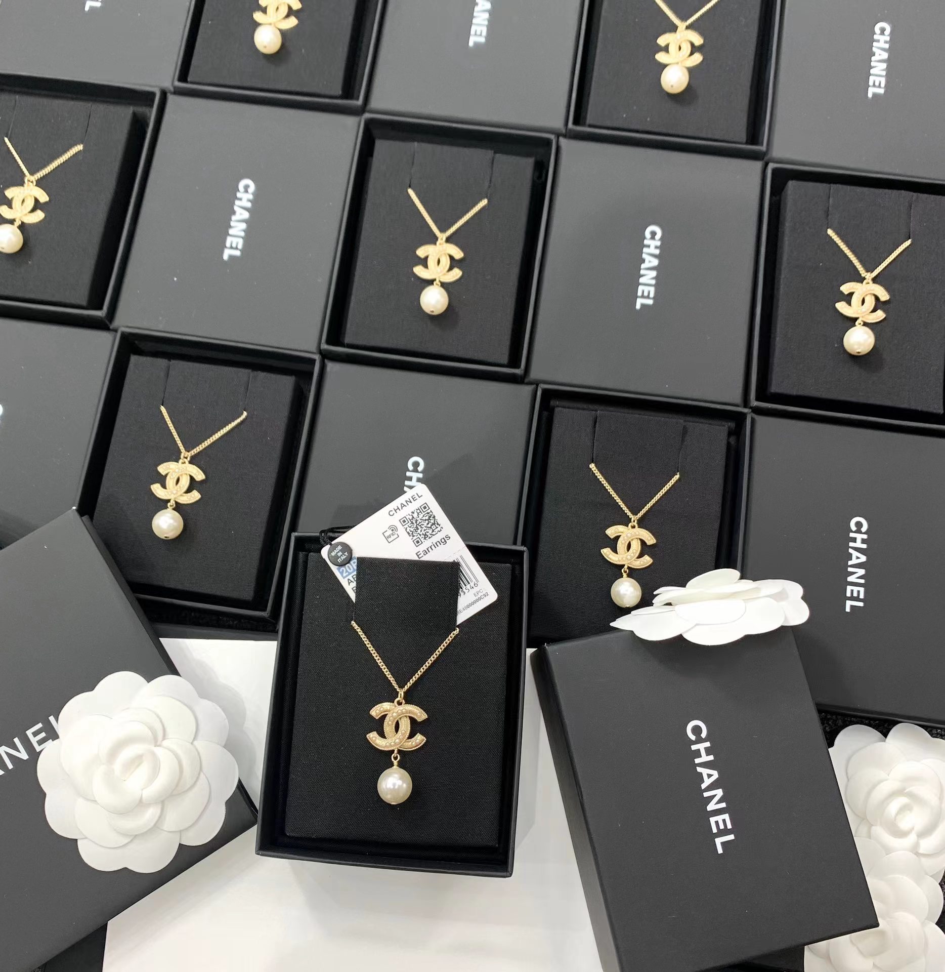 Chanel Sweater Double C Pearl Dangle Necklace - Original Replica Club