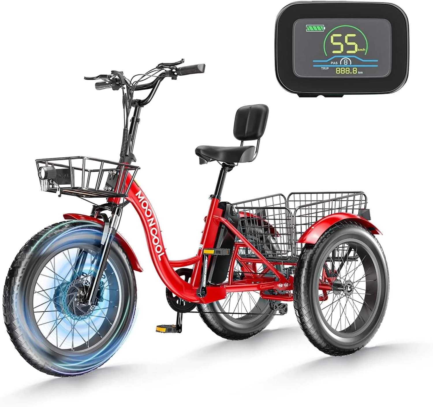 20" x 4" Fat Tire Electric Tricycle for Adult, 7 Speeds Electric Trike 48V 500W Motorized Tricycle , Electric Three Wheels Bicycle for Senior, Aluminum Frame & Rear Basket ,16mph - Image 48