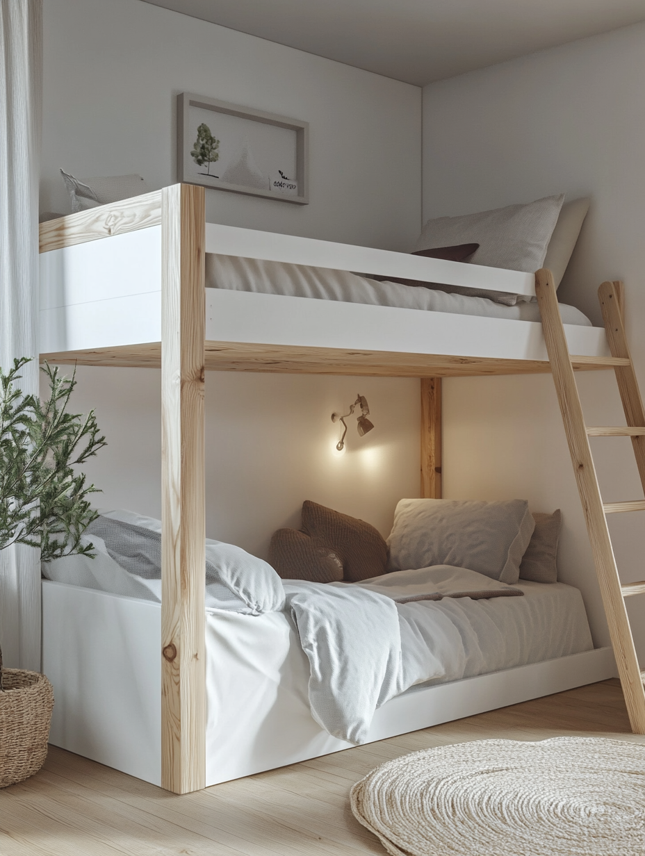 Cama litera madera blanco/natural,madera maciza,para dormitorio infantil,207x145x145,5 cm