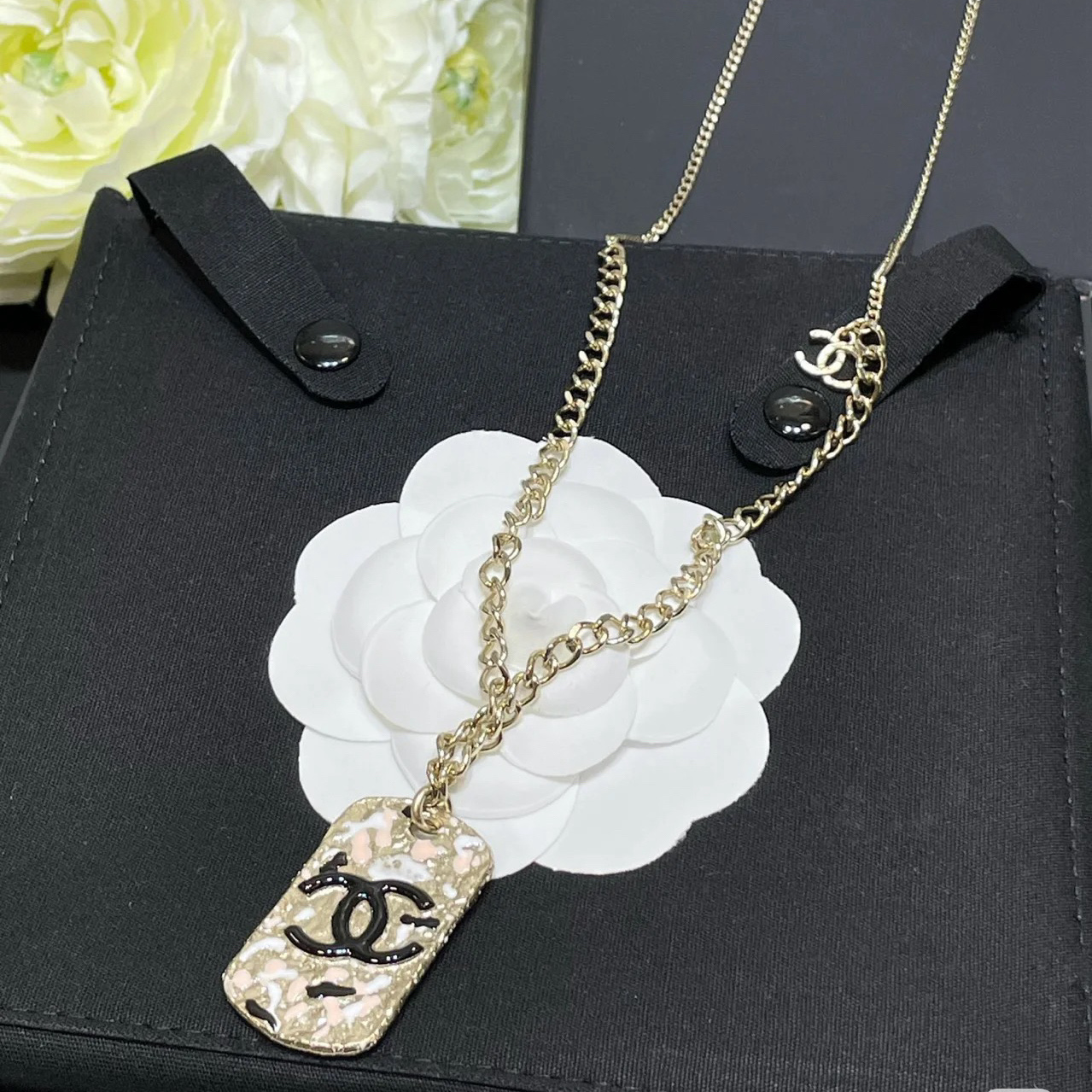 Chanel Graffiti Rectangle Tag Pendant Necklace - Original Replica Club