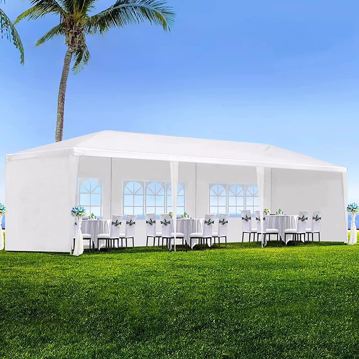 10'X30' Heavy Duty Outside Party Tent, Waterproof Event Tent for Beach Wedding Camping, Durable Outdoor Event Tent for Patio Garden BBQ Shelter, White