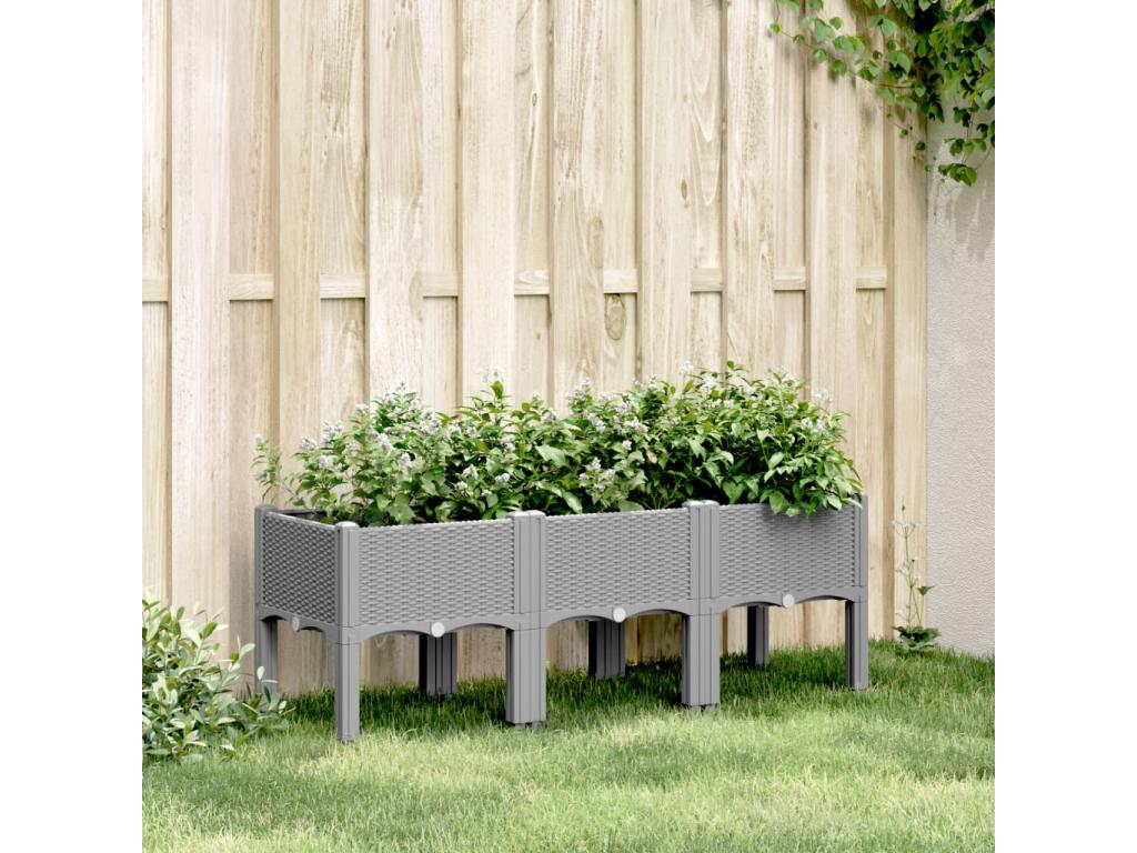 Jardinera con patas PP gris claro 120x40x42 cm