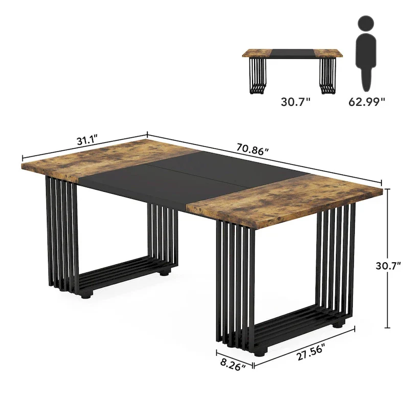 Modern Dining Table with Rectangular Top and Metal Base for 6 to 8 Seating