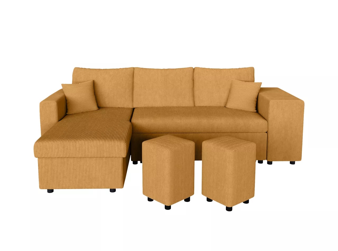 Sofá cama convertible con 2 poufs rectos en terciopelo canalé amarillo nc2516a7