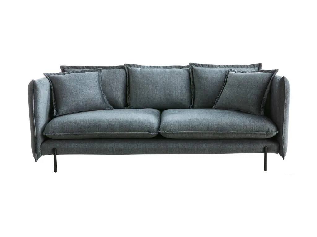 Sofá moderno 3-4 plazas de terciopelo azul grisáceo y Boverdeco negro Boverdeco