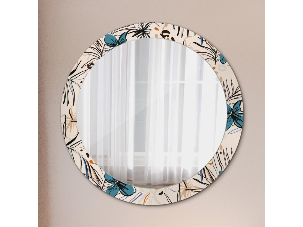Espejo decorativo redondo - Flores fantasía selva - 80 cm