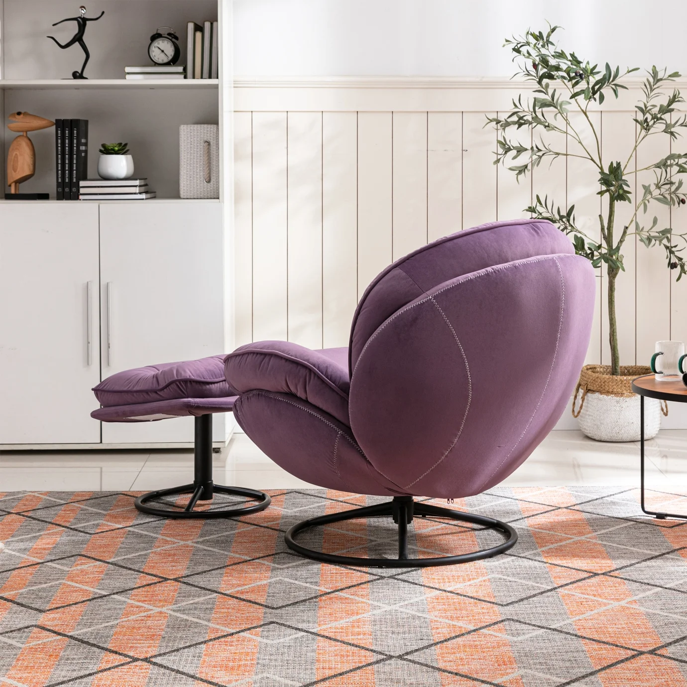 Velvet Swivel Accent Chair with Ottoman Set, Modern Tufted Armchair with Footrest for Living Room Reading TV Chairs for Adults, Comfy Chaise Lounge Chairs with 360 Degree Swiveling for Bedroom, Pink - Image 24