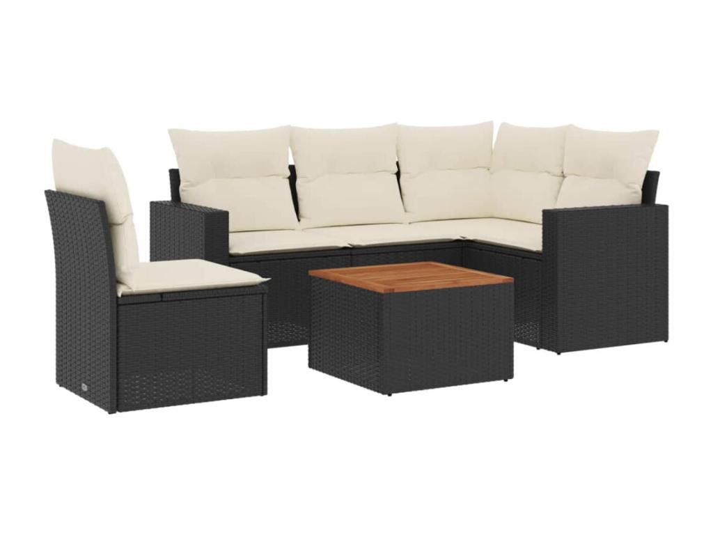 Set de sofás de jardín 6 piezas y cojines ratán sintético negro KHWA18805