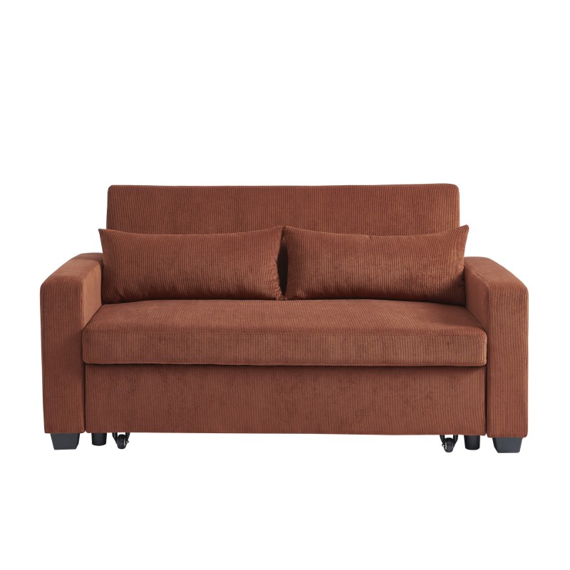 Sofá derecho convertible de terciopelo en 3 plazas color terracota cs6529n7