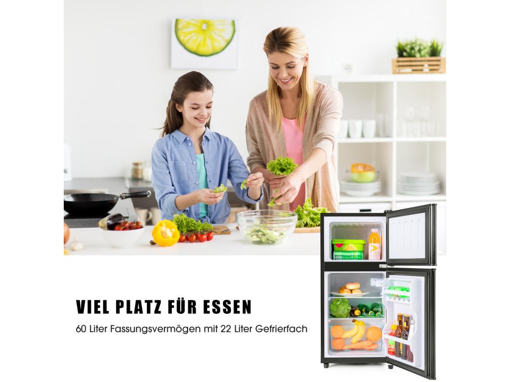 Minifrigorífico - Congelador 22L + Frigorífico 38L - 42x45,5x86,8cm - 172 kWh/año, luz LED - Clase F - Negro