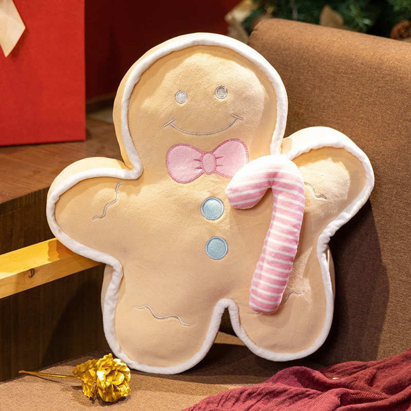 Gingerbread Man Shaped Plush Pillow Soft Fluffy Sherpa Cartoon Christmas Decor Plush Toy for Home Decor Holiday Gift