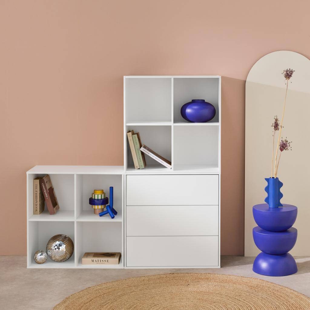Kompo - Estantería, biblioteca modular con 3 cajones y 8 nichos