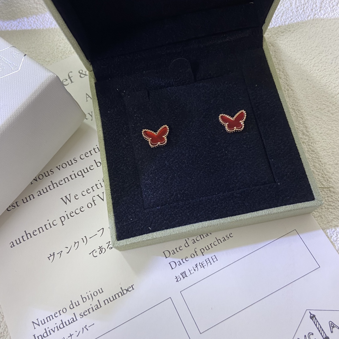 VCA Mini Red Butterfly Stud Earrings - Original Replica Club