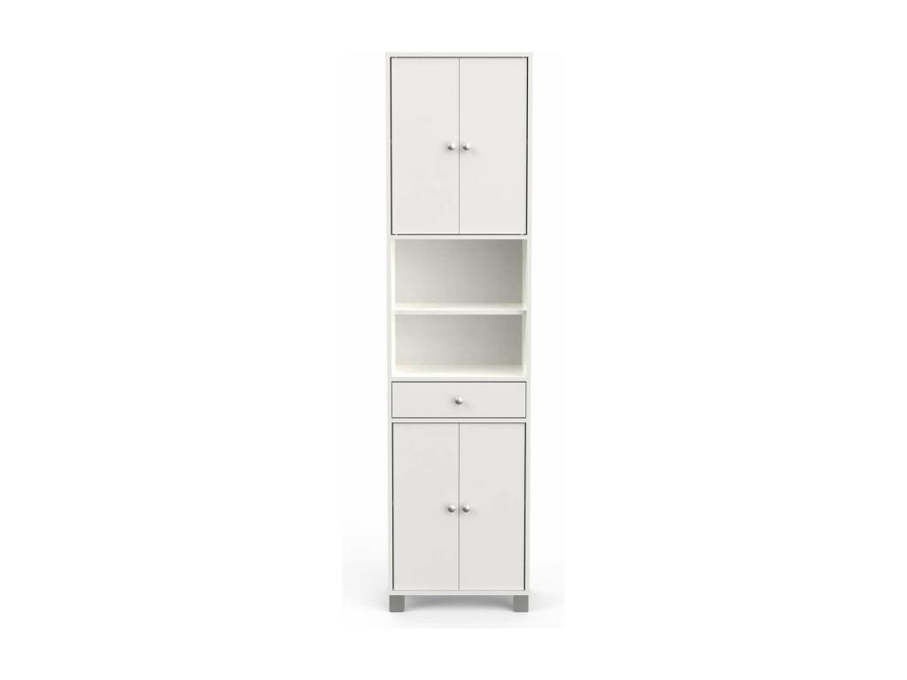 Columna de baño blanca 4 puertas 1 cajón y baldas - 50,5 cm