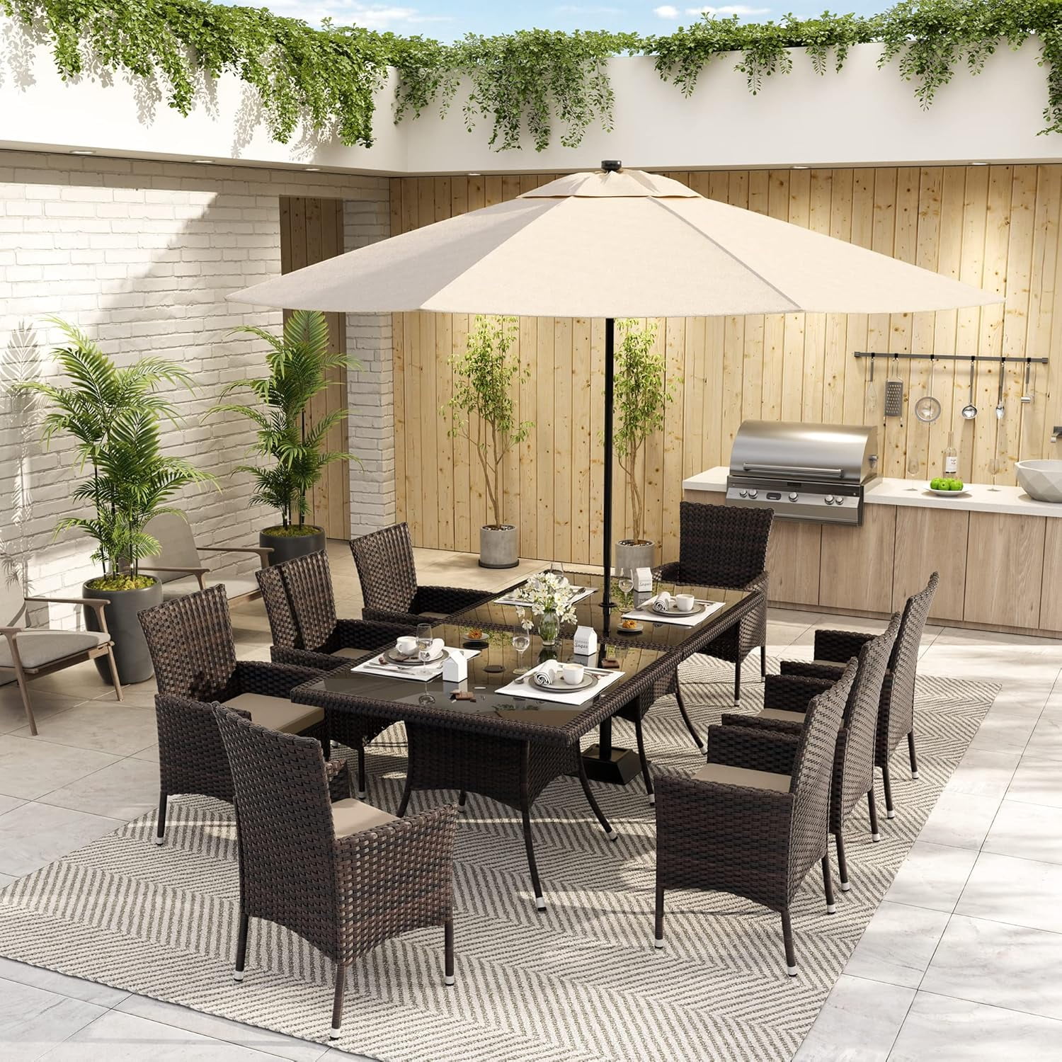 ALAULM 5 Pieces Patio Dining Set Outdoor Rattan Furniture with Square Glass Tabletop 4 Chairs with Cushions for Patio, Backyard Outdoor Kitchen Lawn & Garden Blue - Image 30