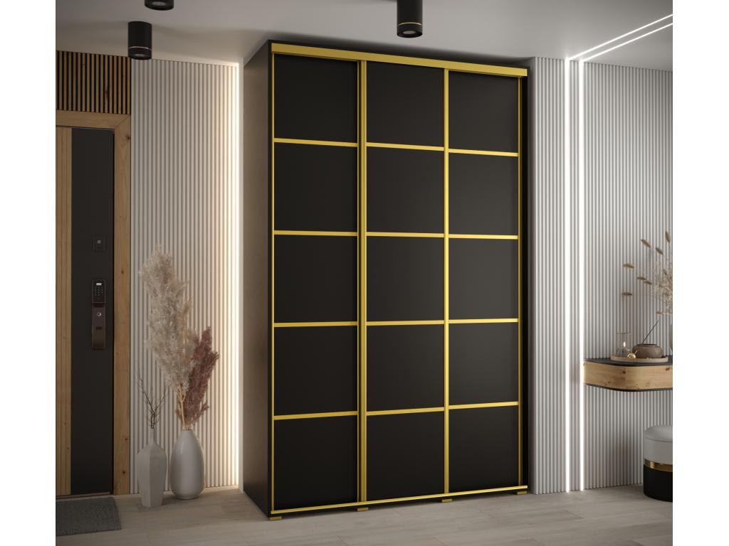 ARMARIO DAVOS 4 DE PUERTAS CORREDERAS 235,2/170/60 3 puertas (Negro/Negro/Oro)