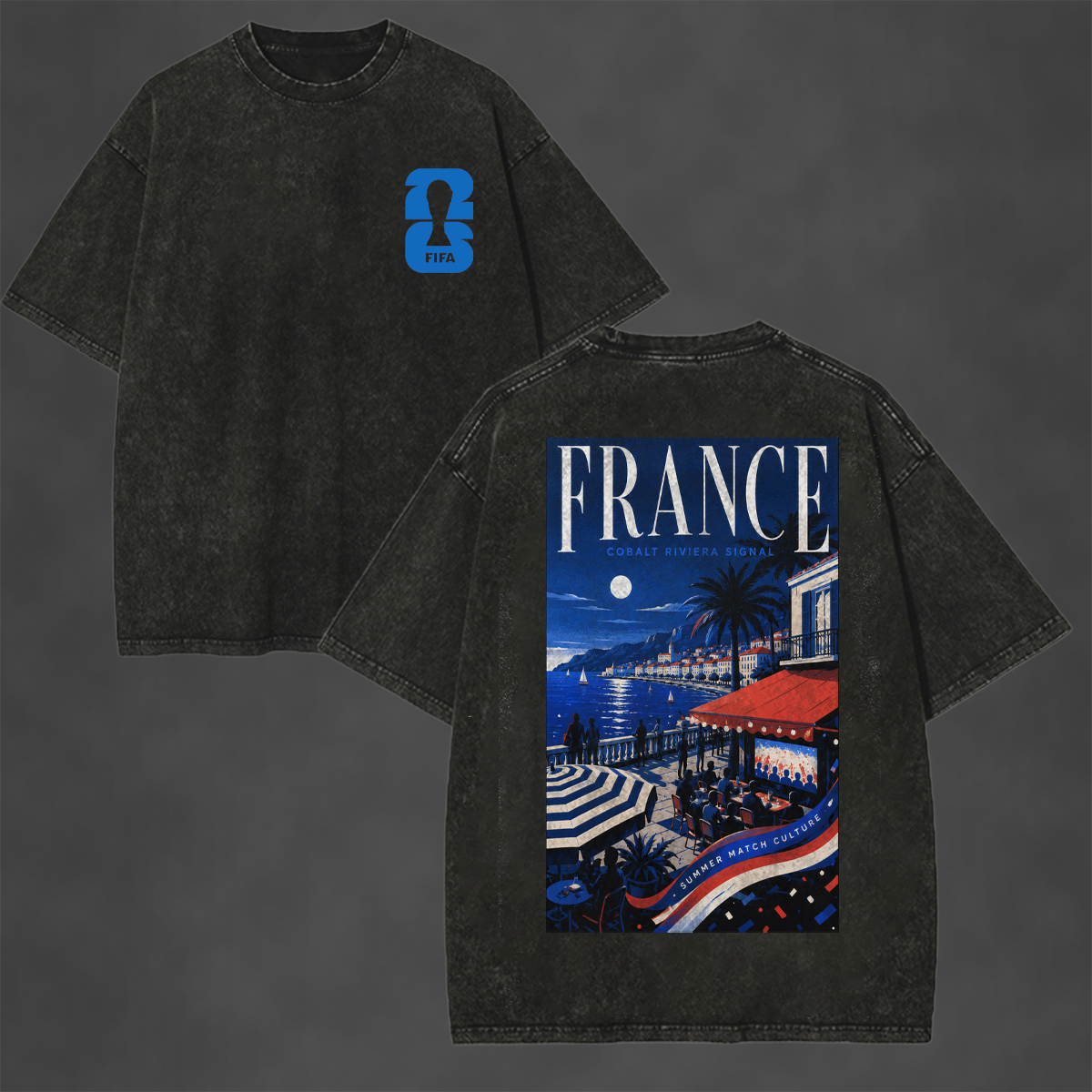 Cobalt Riviera Signal Printed Unisex Washed T-Shirt