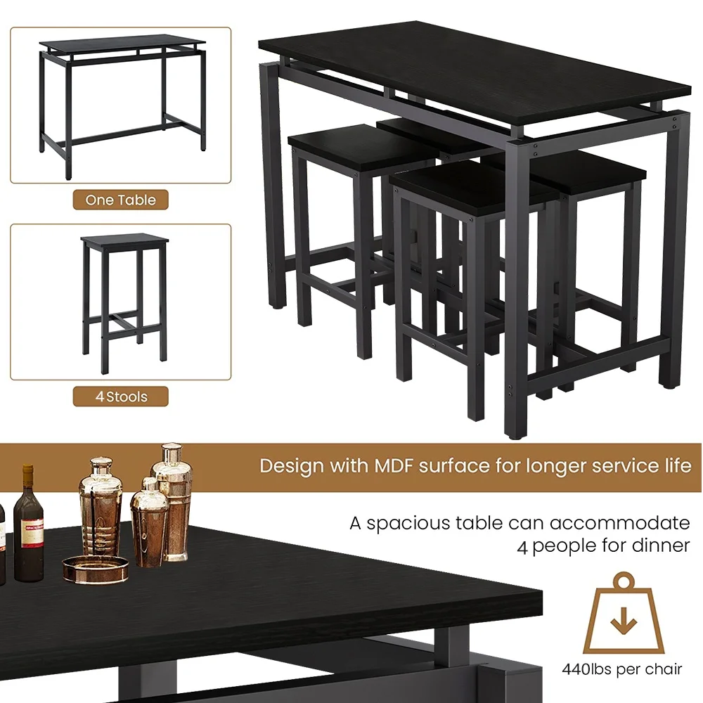 Counter Height Table Set of 5, Breakfast Bar Table and Stool Set, Minimalist Dining Table with Backless Stools, Wood Top Pub Table & Chair Set for Kitchen Apartment Bistro - Space Saving - Image 51