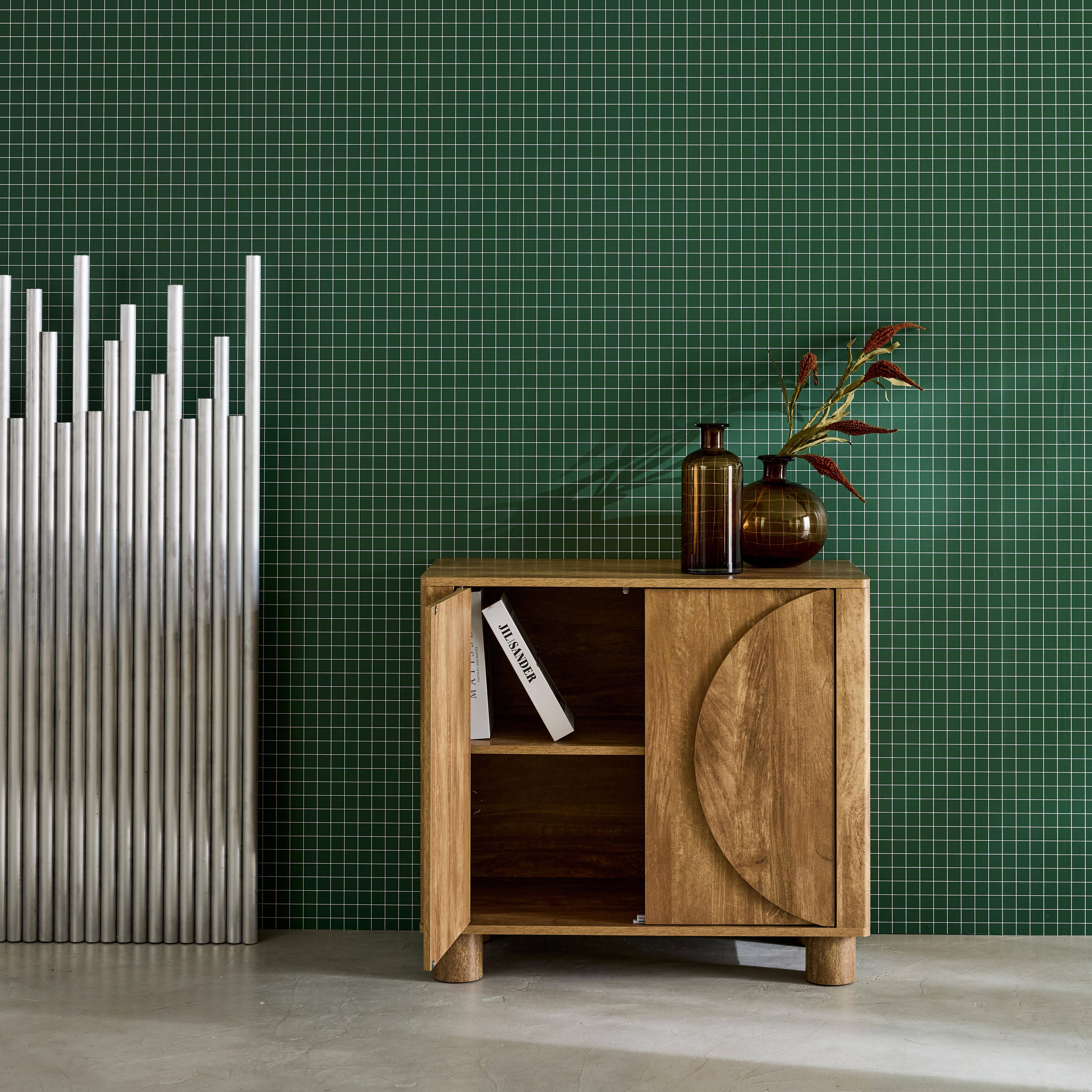 Pondi - Aparador exótico efecto madera de mango con 2 puertas, 80cm