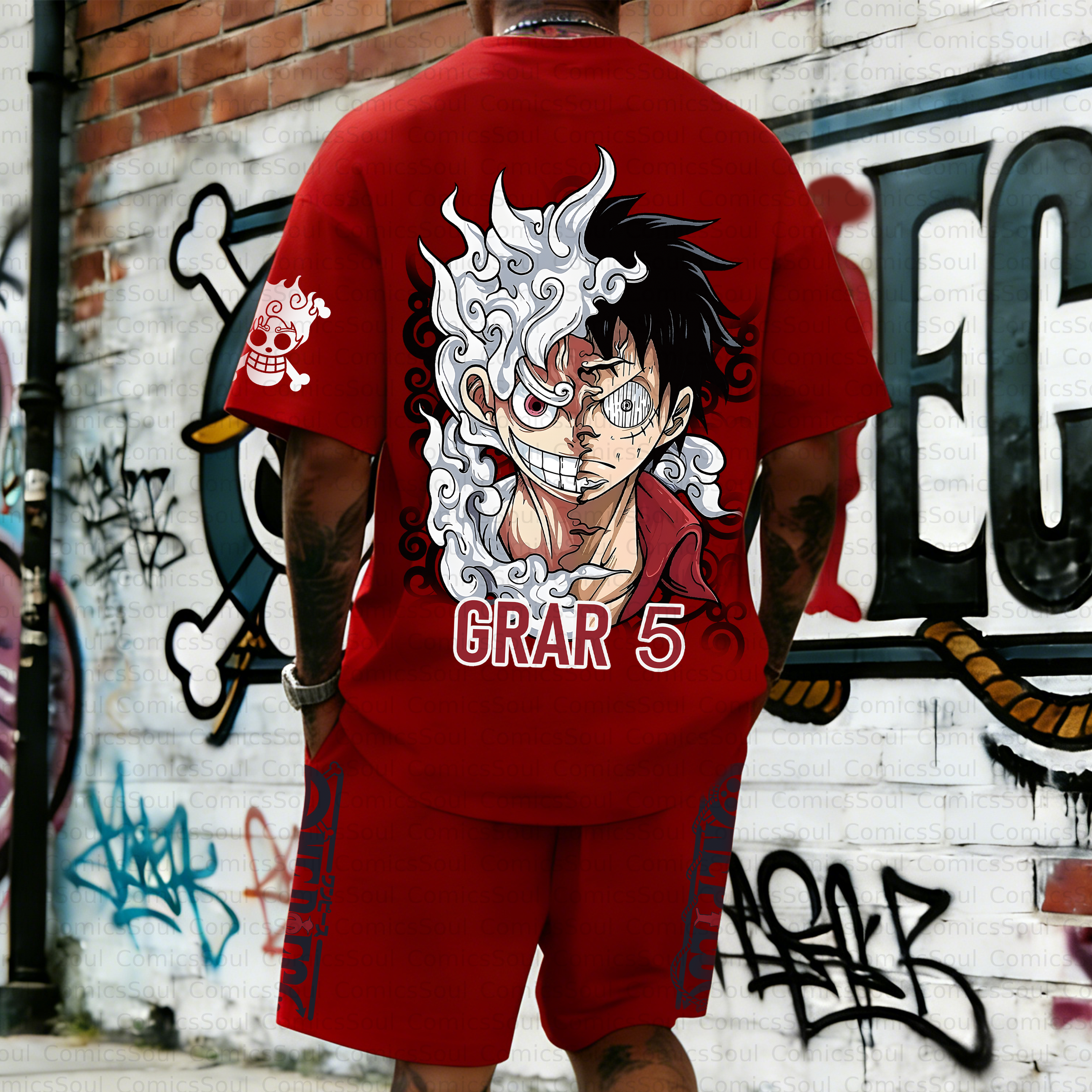 Unisex Anime Inspired Vintage T-shirt& Shorts 2 Pieces Set