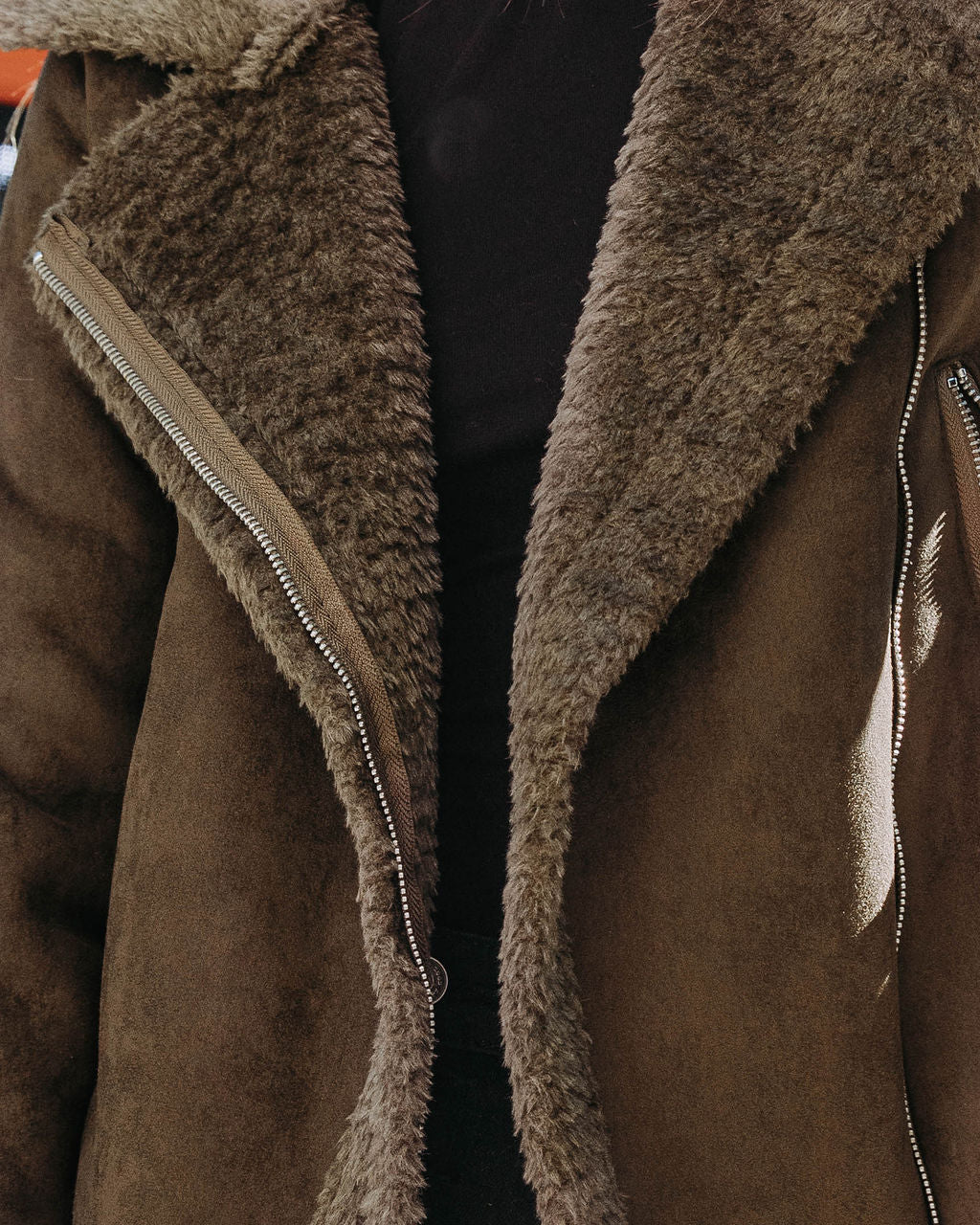 Earhart Pocketed Faux Suede Jacket - Olive - Se7enfashion