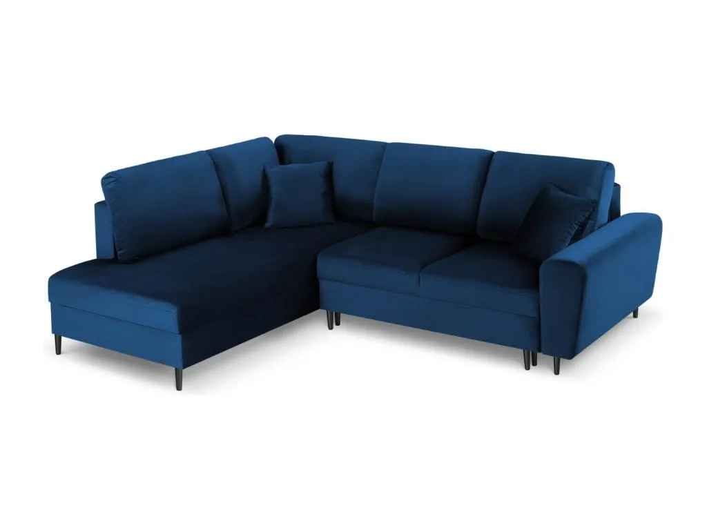 Hogarsens - Sofá cama esquinero izquierdo con baúl de almacenaje Hogarsens 5 plazas de terciopelo azul Hogarsens - 243x194x88cm