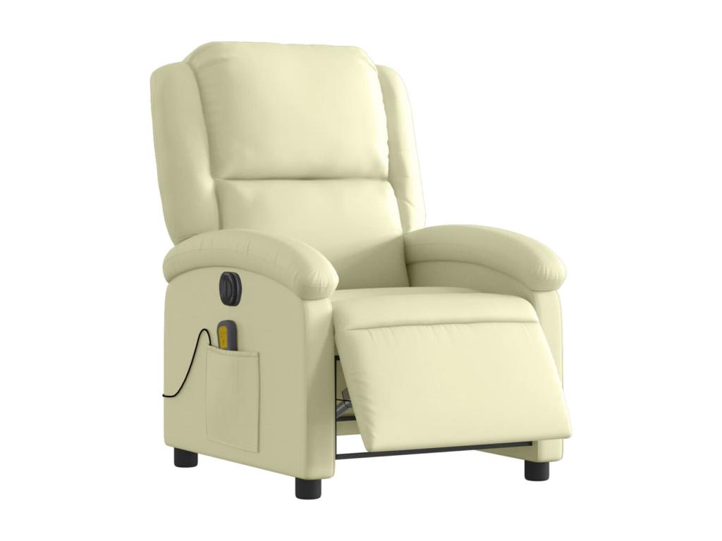 Sillón reclinable de masaje eléctrico cuero auténtico crema