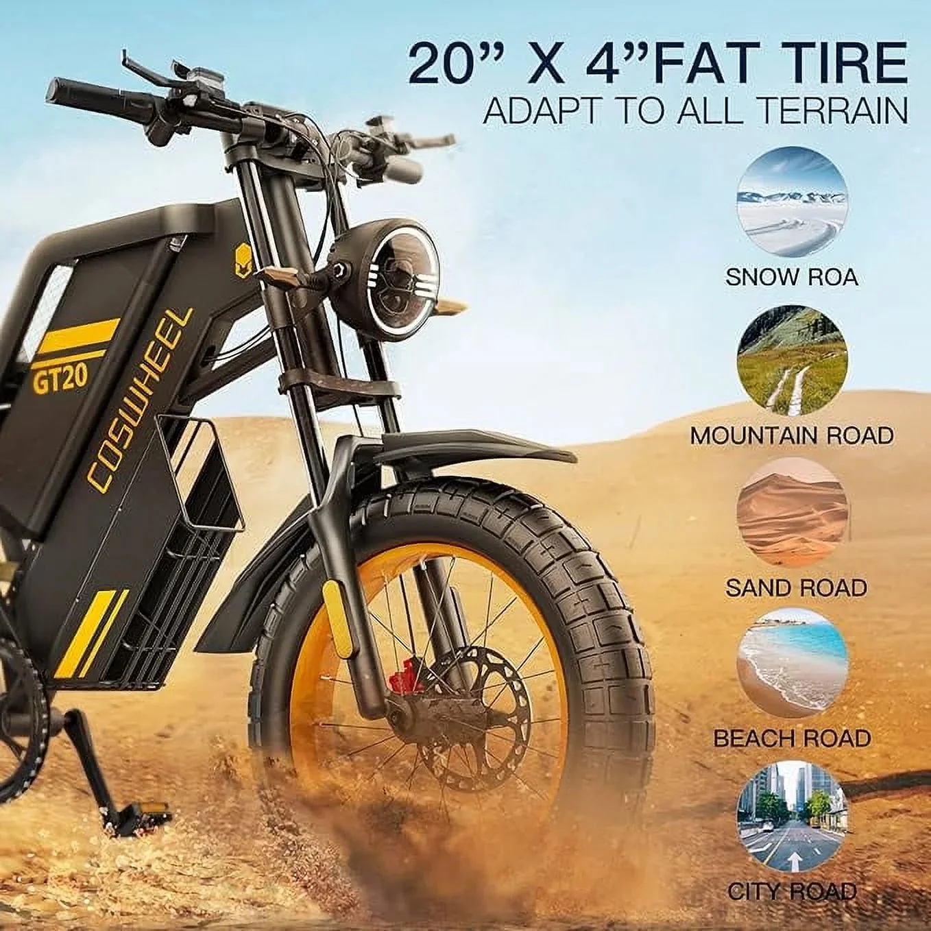 COSWHEEL GT20 Electric Dirt Bike, 1500W Motor, 48V/25Ah Removable Battery, 20in x 4.0in Fat Tires - GT20 - Image 4 COSWHEEL GT20 Electric Dirt Bike, 1500W Motor, 48V/25Ah Removable Battery, 20in x 4.0in Fat Tires - GT20 - Image 4