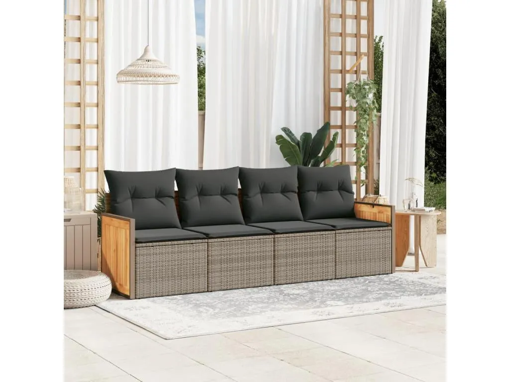 Francomuebleses Set de sofás de jardín 4 pzas y cojines ratán sintético gris