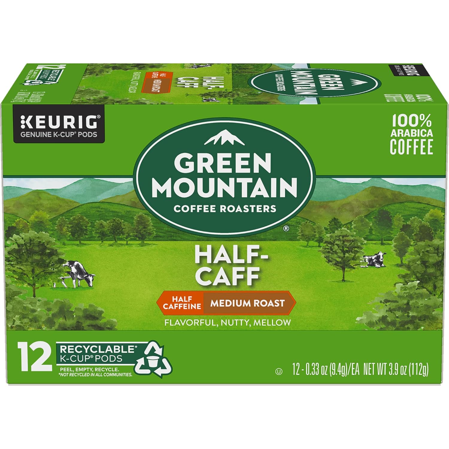 Green Mountain Coffee Roasters Half Caff Keurig Single-Serve K-Cup pods. Medium Roast Coffee. 12 Count