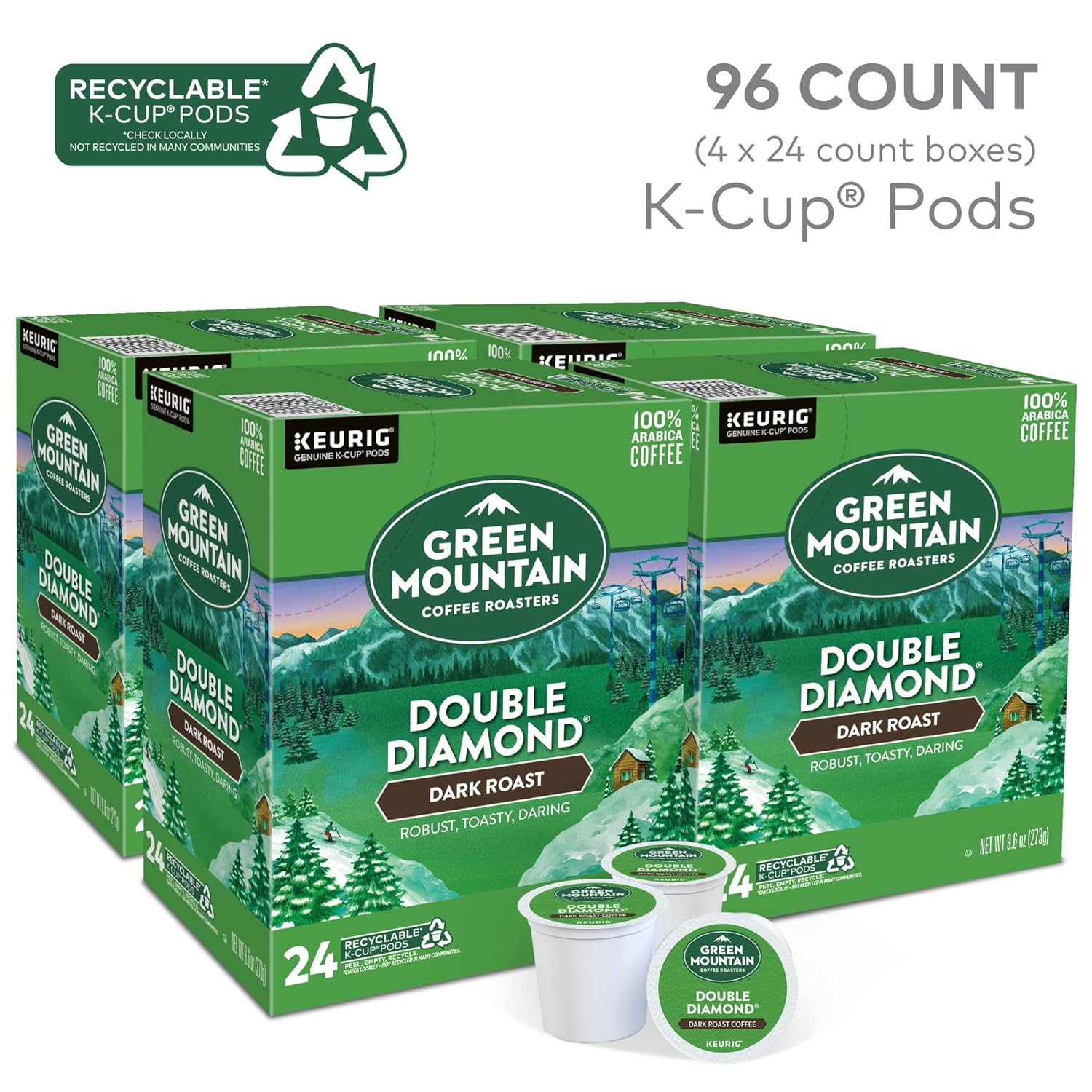 Green Mountain Coffee Roasters Double Diamond. Single-Serve Keurig K-Cup Pods. Dark Roast Coffee Pods. 96 Count