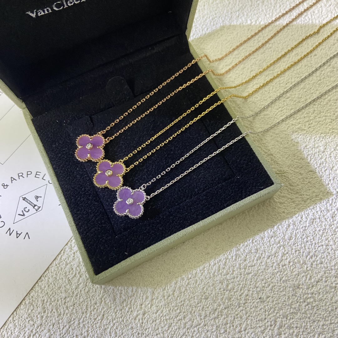 VCA Diamond Purple Vintage Alhambra Pendant Necklace - Original Replica Club