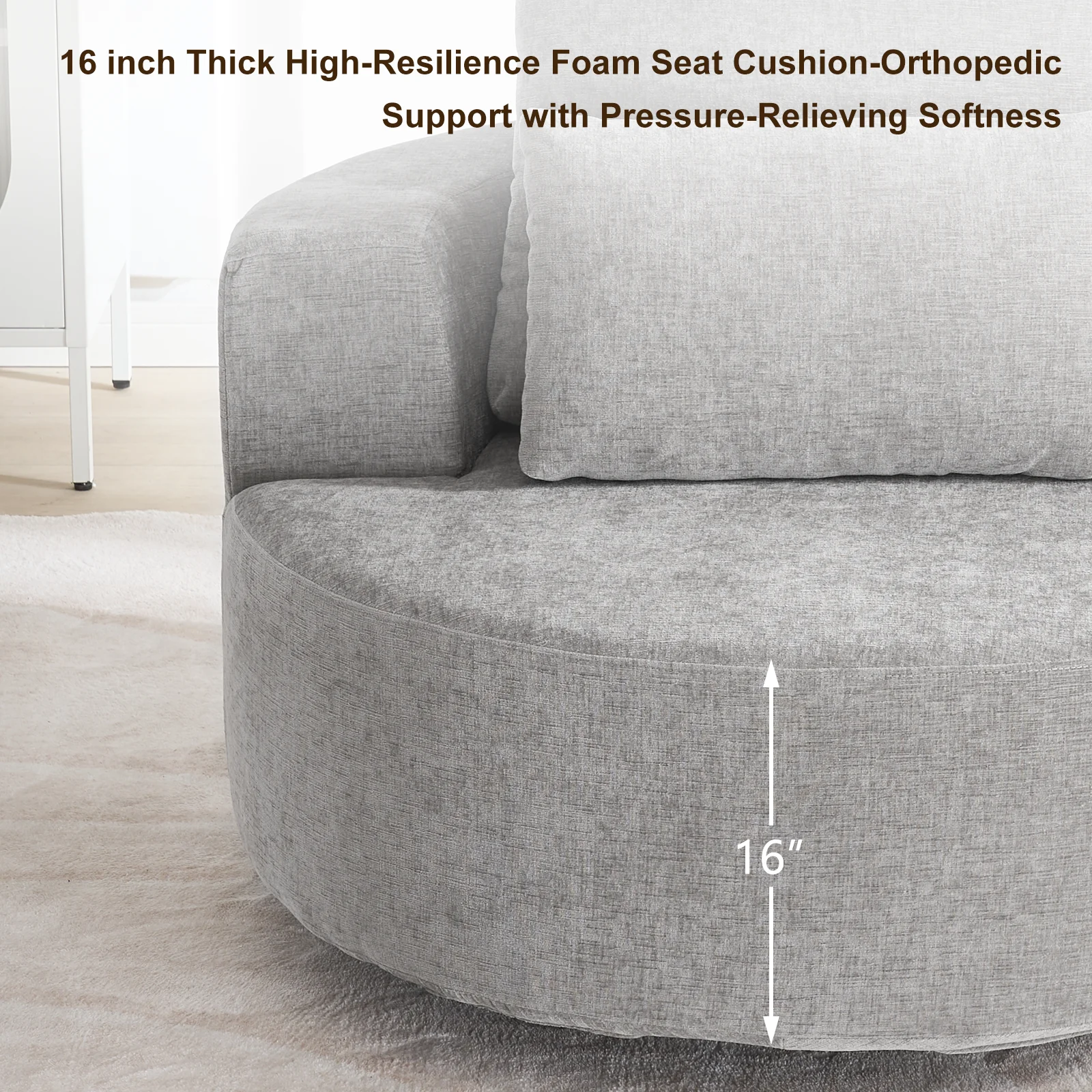Fumahaus Upholstered Swivel Accent Chair, Oversized Comfy Round Sofa Chair with Two Pillows, Leisure Sofa Chair for Living Room Bedroom, Beige - Image 19