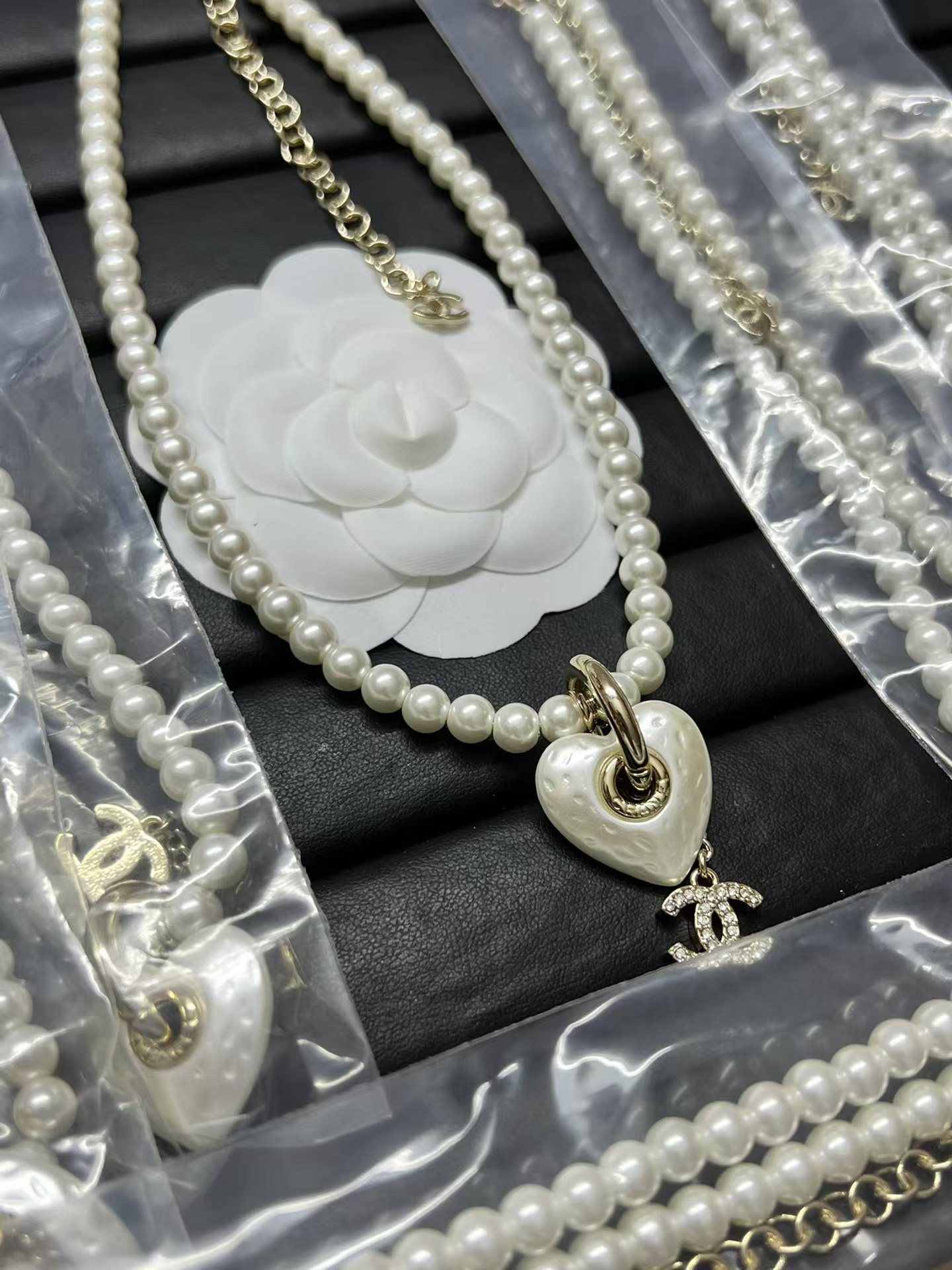 Chanel Heart with Double C Pendant Drop Pearl Necklace - Original Replica Club