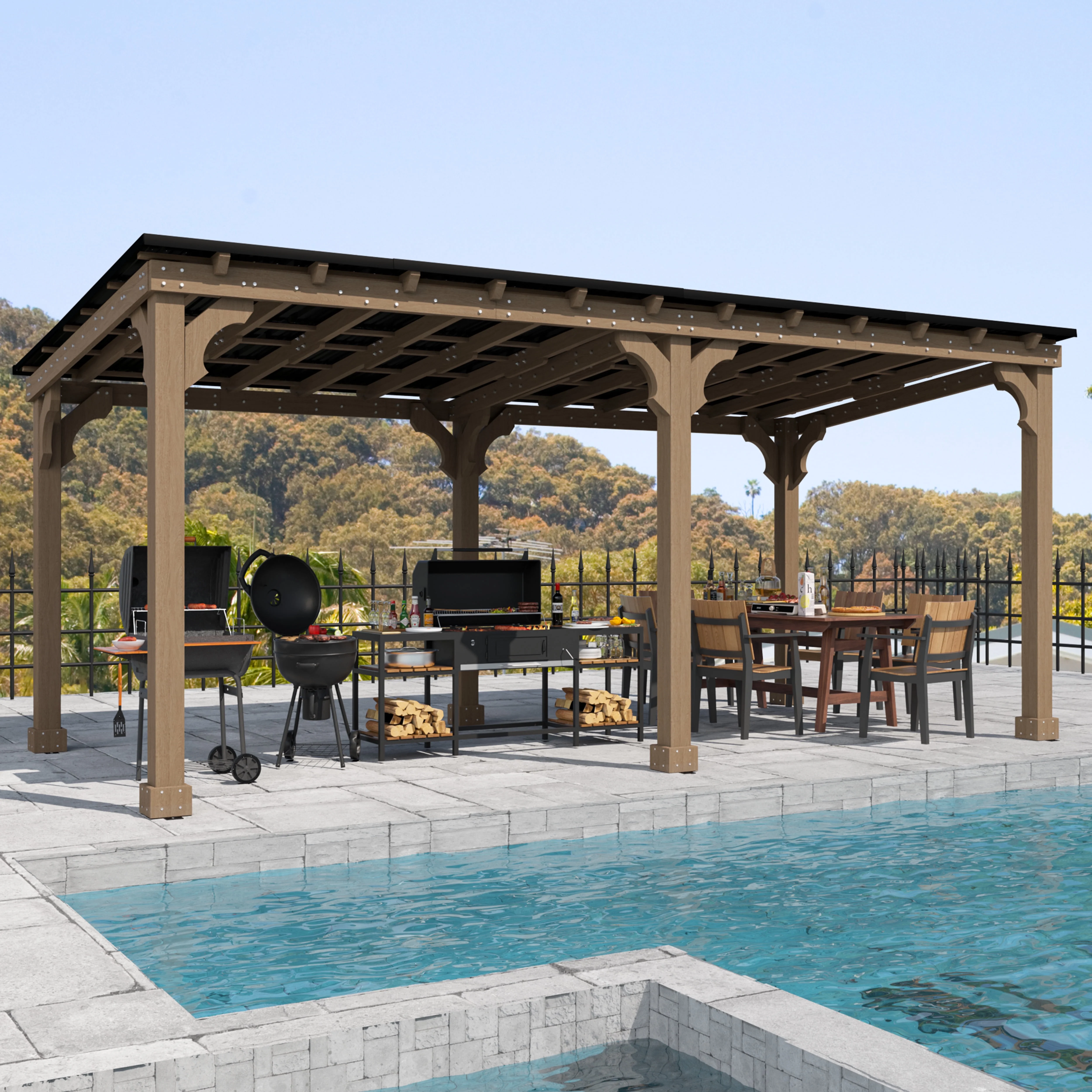 VEIKOUS 8' x 5' Outdoor Hardtop Gazebo, BBQ Grill Gazebo w/ Workstation Shelves for Lawn, Garden, Deck - Image 47