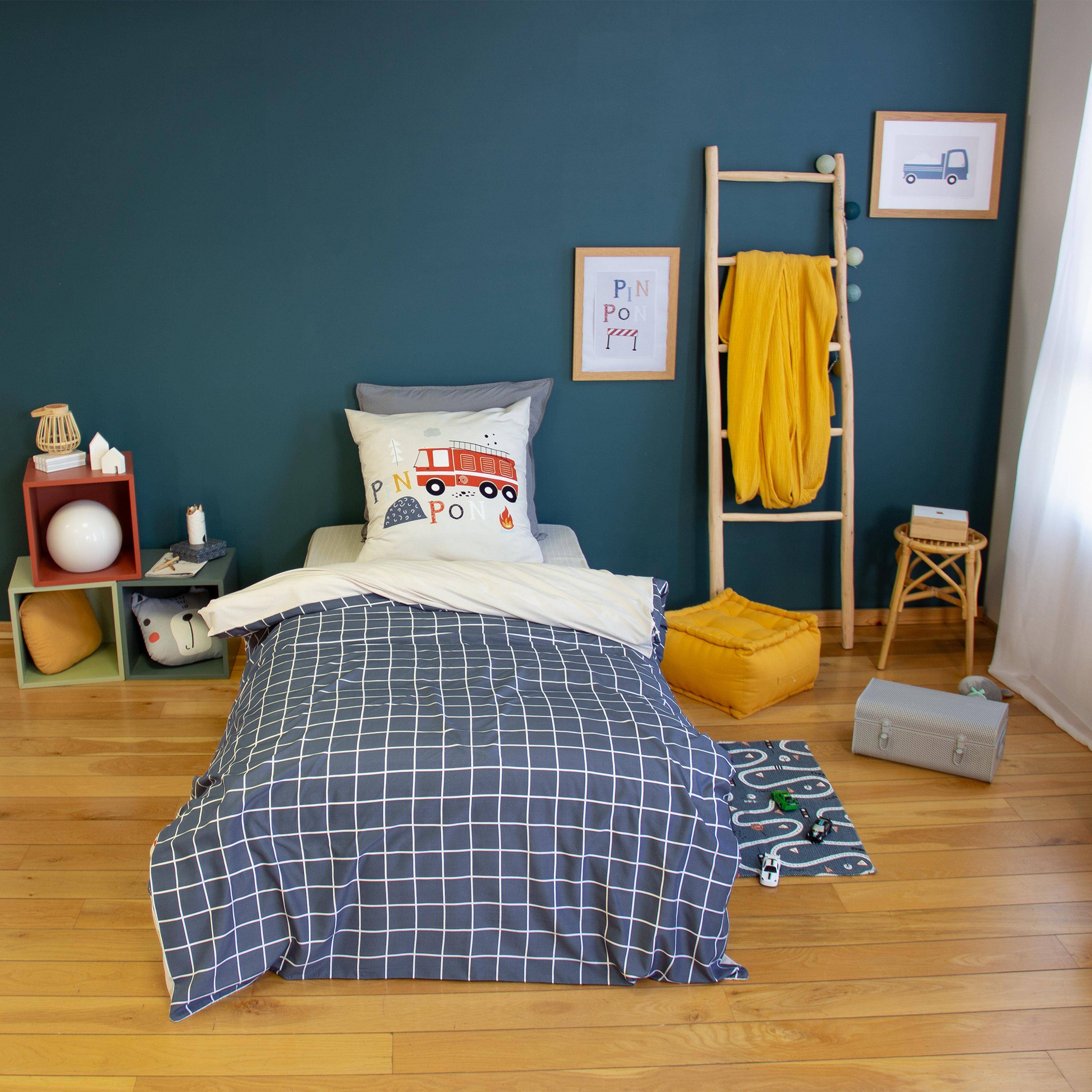 Pinpon - Ropa de cama de microfibra reversible con estampado de bombero, 1 plaza