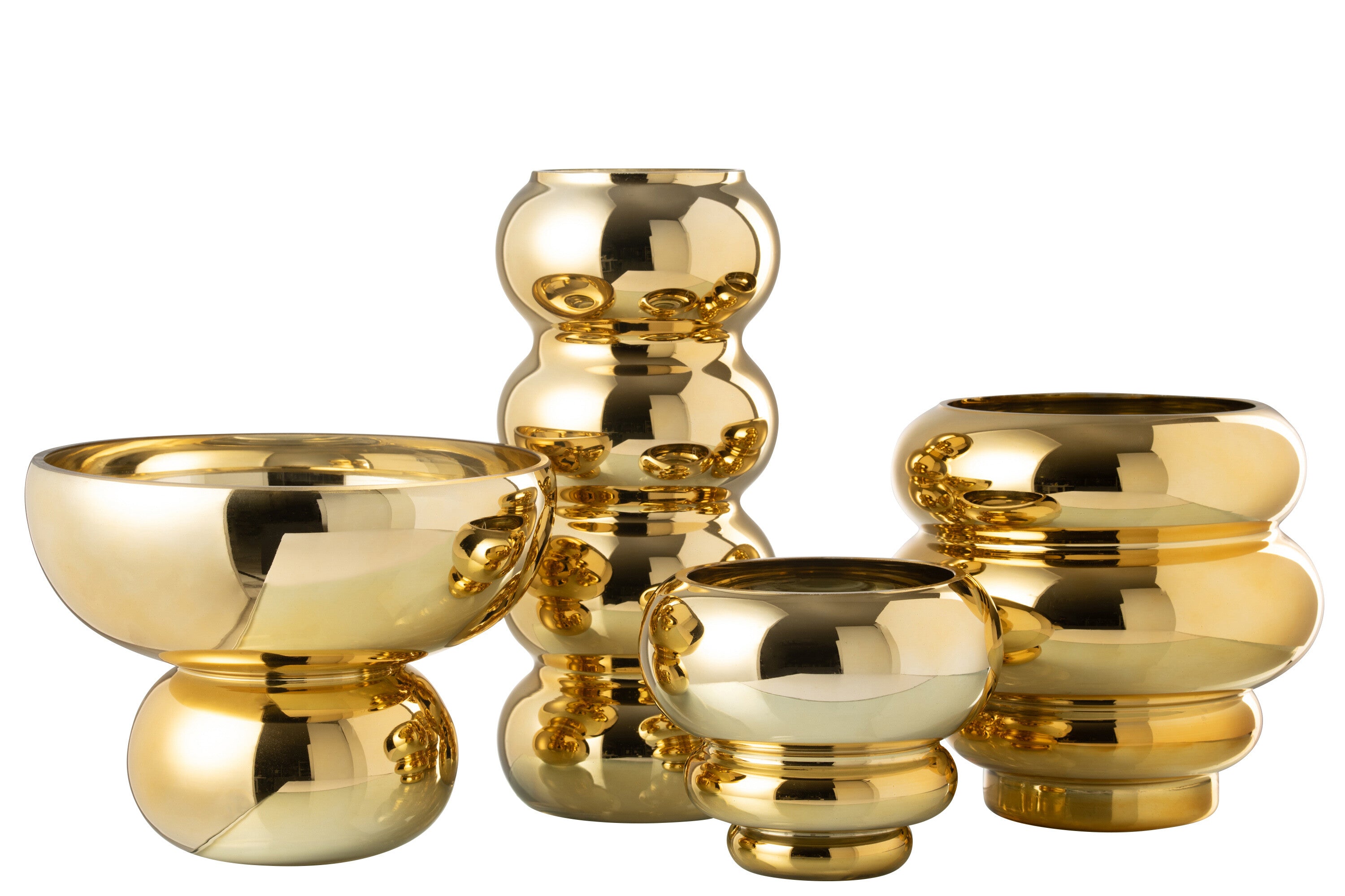 J-Line windlicht op voet afgerond - glas - goud - Ø 23 cm