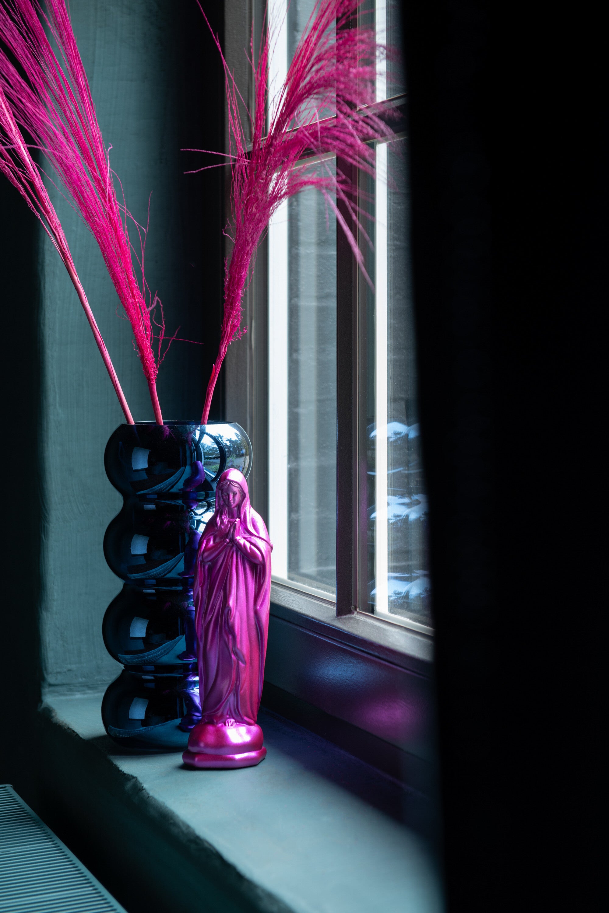 J-Line kunstplant bosje van 15 grassprieten - pluim - fuschi