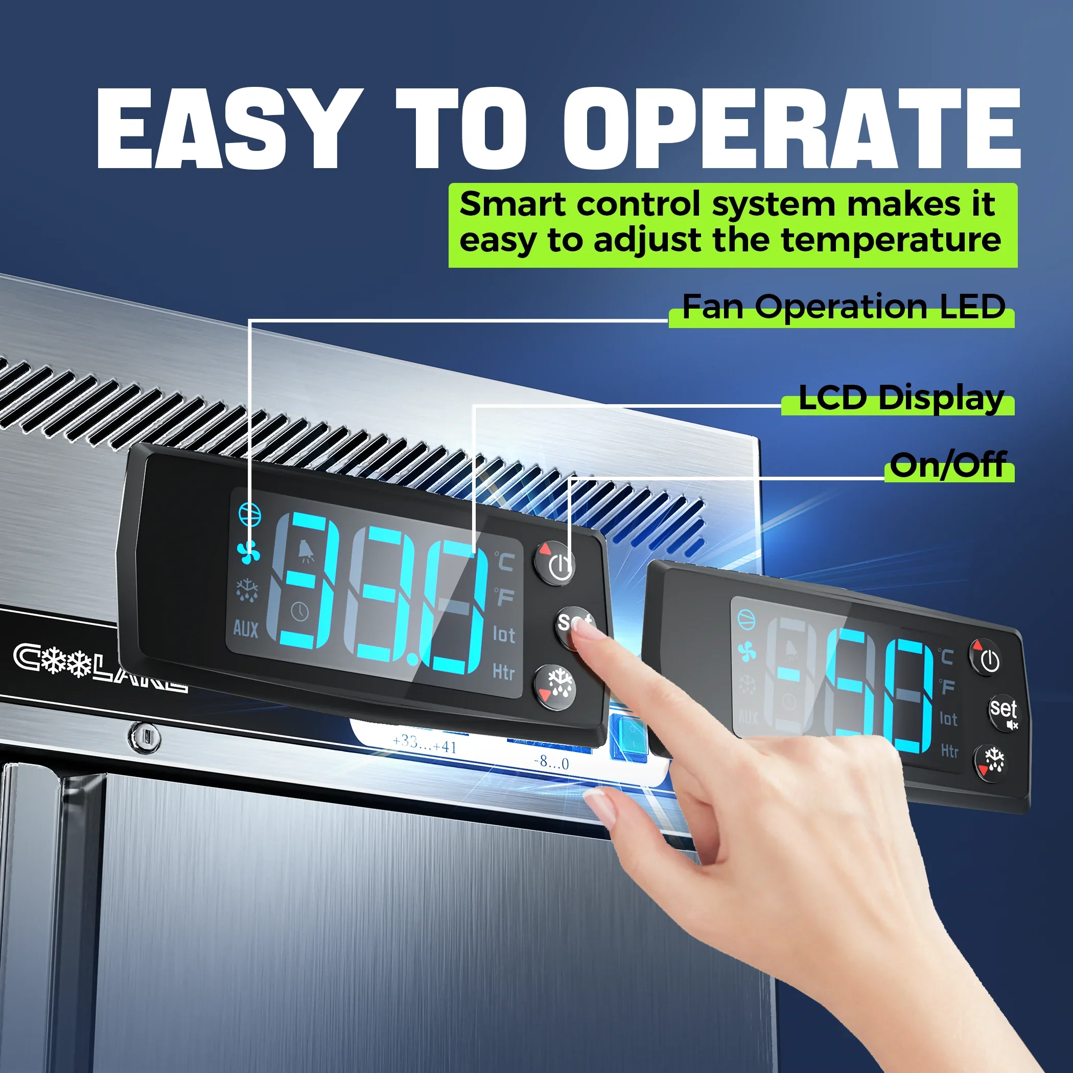 Coolake Commercial Refrigerator and Freezer Combo, 48" W Dual Temperature Zones, 36 Cu.ft 2 Door