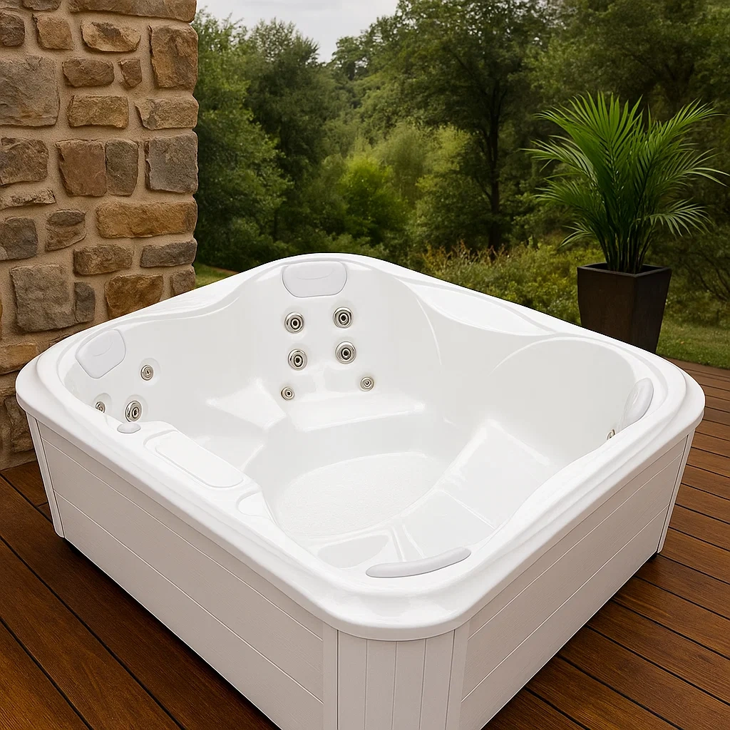 Bañera de hidromasaje de exterior 2 plazas blanca con cubierta,155x155x72 cm - TyuzeHi109Hk