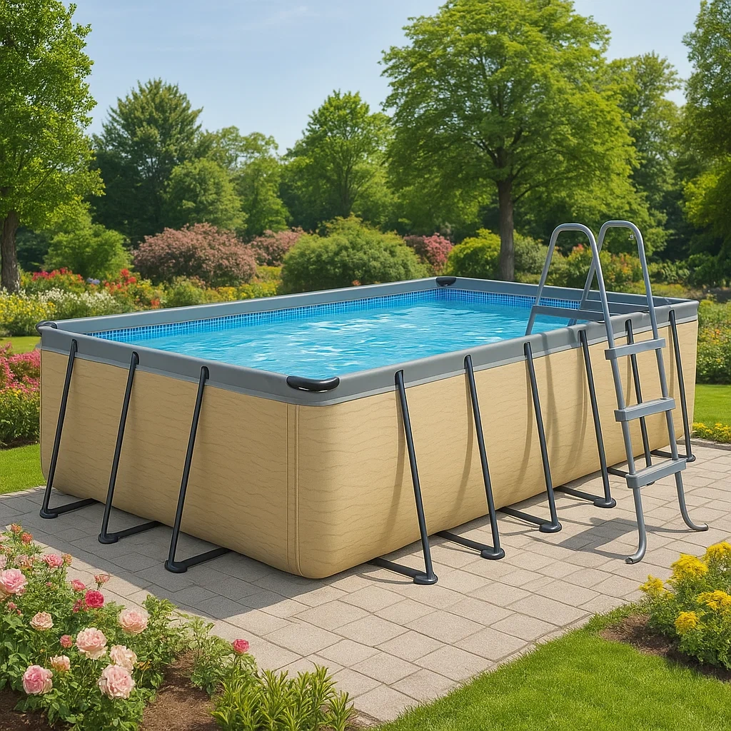 Piscina tubular rectangular desmontable 532x265x119 cm Beige con filtro y escalera SJwHrEE188bX