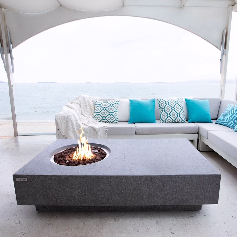 Elementi Outdoor Lunar Fire Bowl 42 Inches Grey Durable Fire Pit Table Glass Reinforced Concrete Round Fire Table Natural Gas Patio Fire Place Electronic Ignition Lava Rock Included