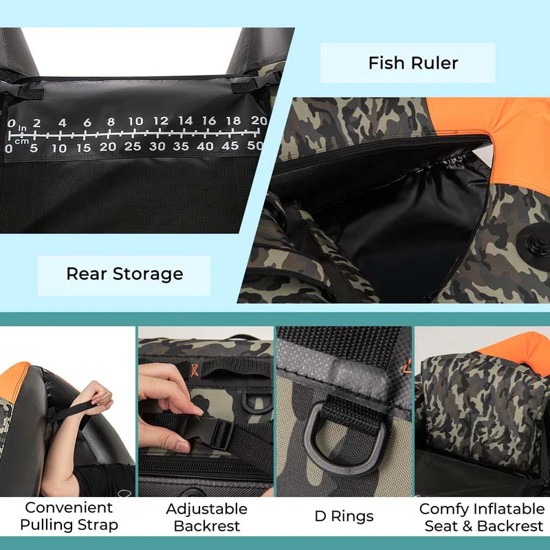 Eletriclife Fishing Float Tube Inflatable Belly Boat with Fish Finder Holder