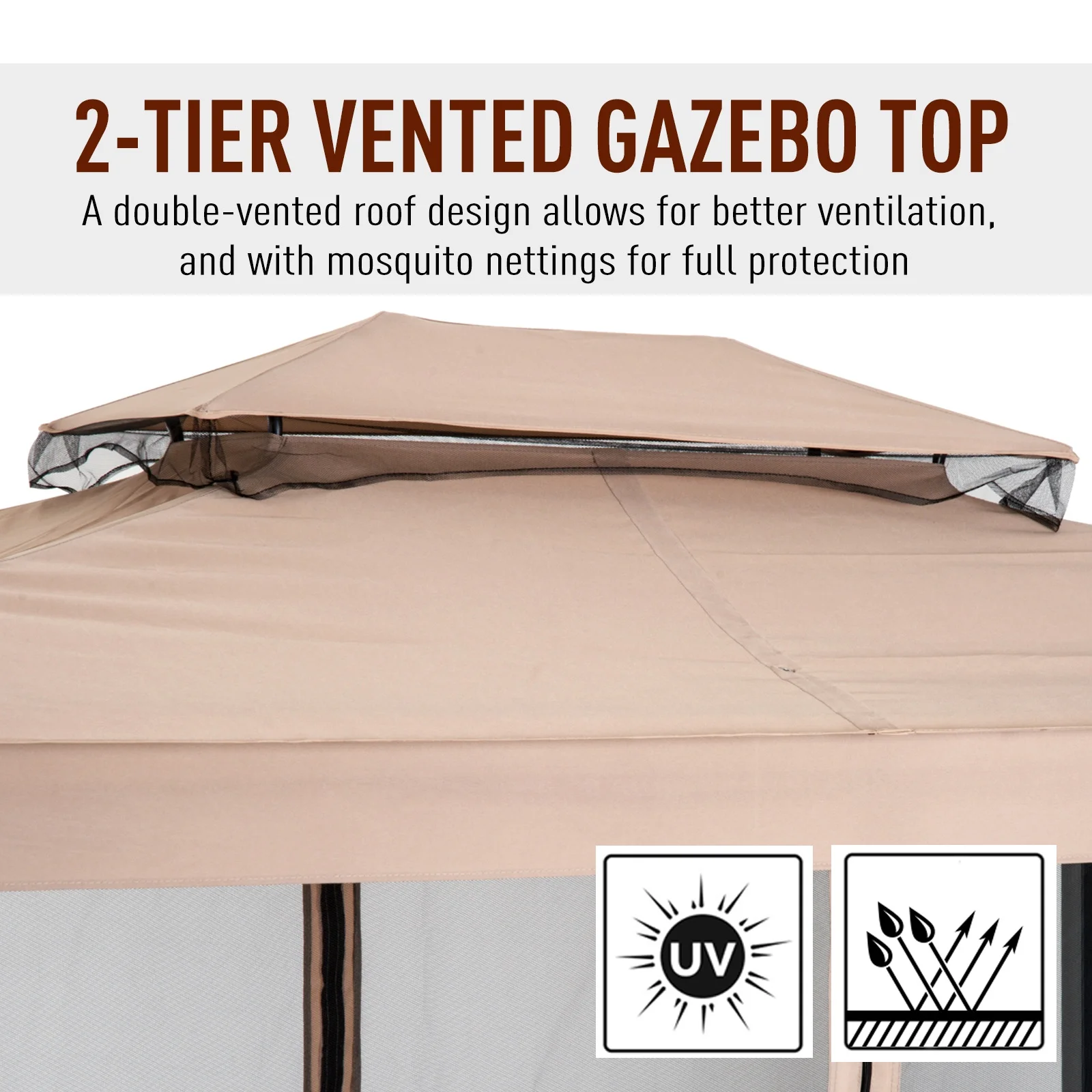 Outsunny 3 Person Patio Swing Chair, Gazebo Swing with Double Tier Canopy, Cushioned Seat, Mesh Sidewalls, gray - Image 19